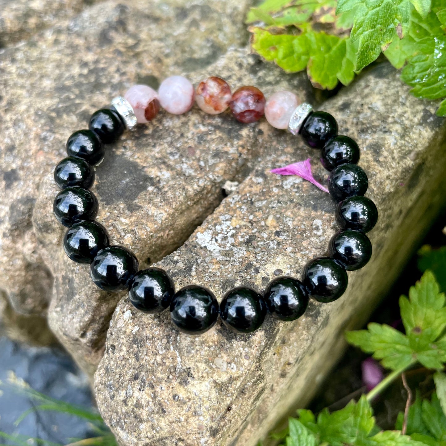 Black Tourmaline & Hematoid Fire Quartz Beaded Bracelet