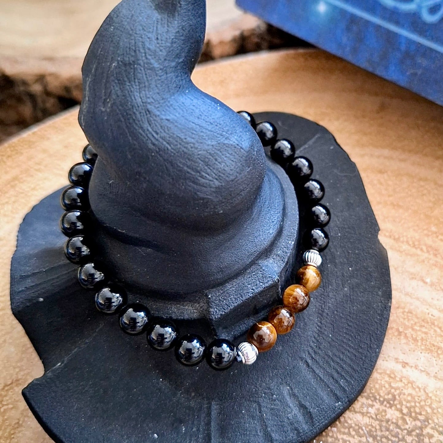 Black Tourmaline and Tigers Eye 6mm Beaded Bracelet