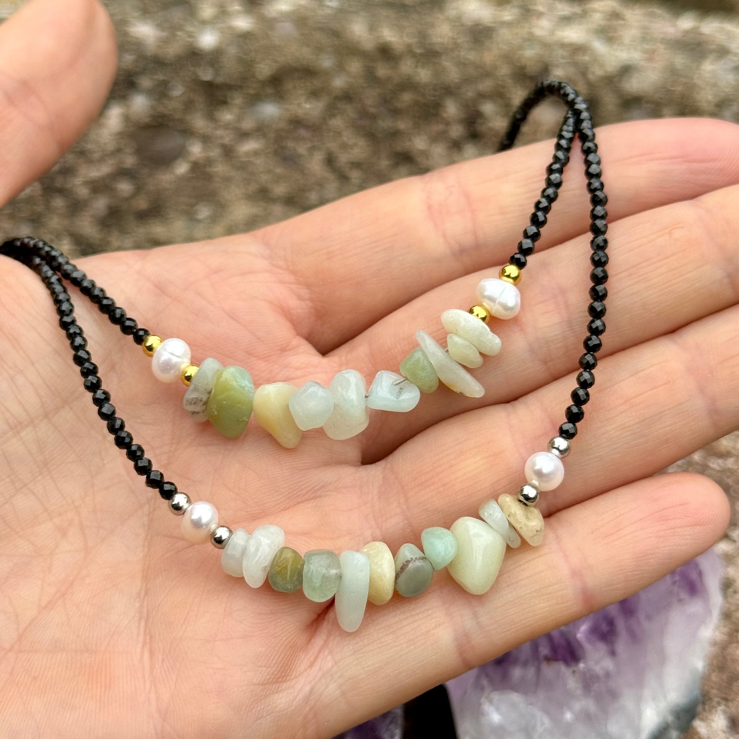 Black Tourmaline and Amazonite Choker Necklace