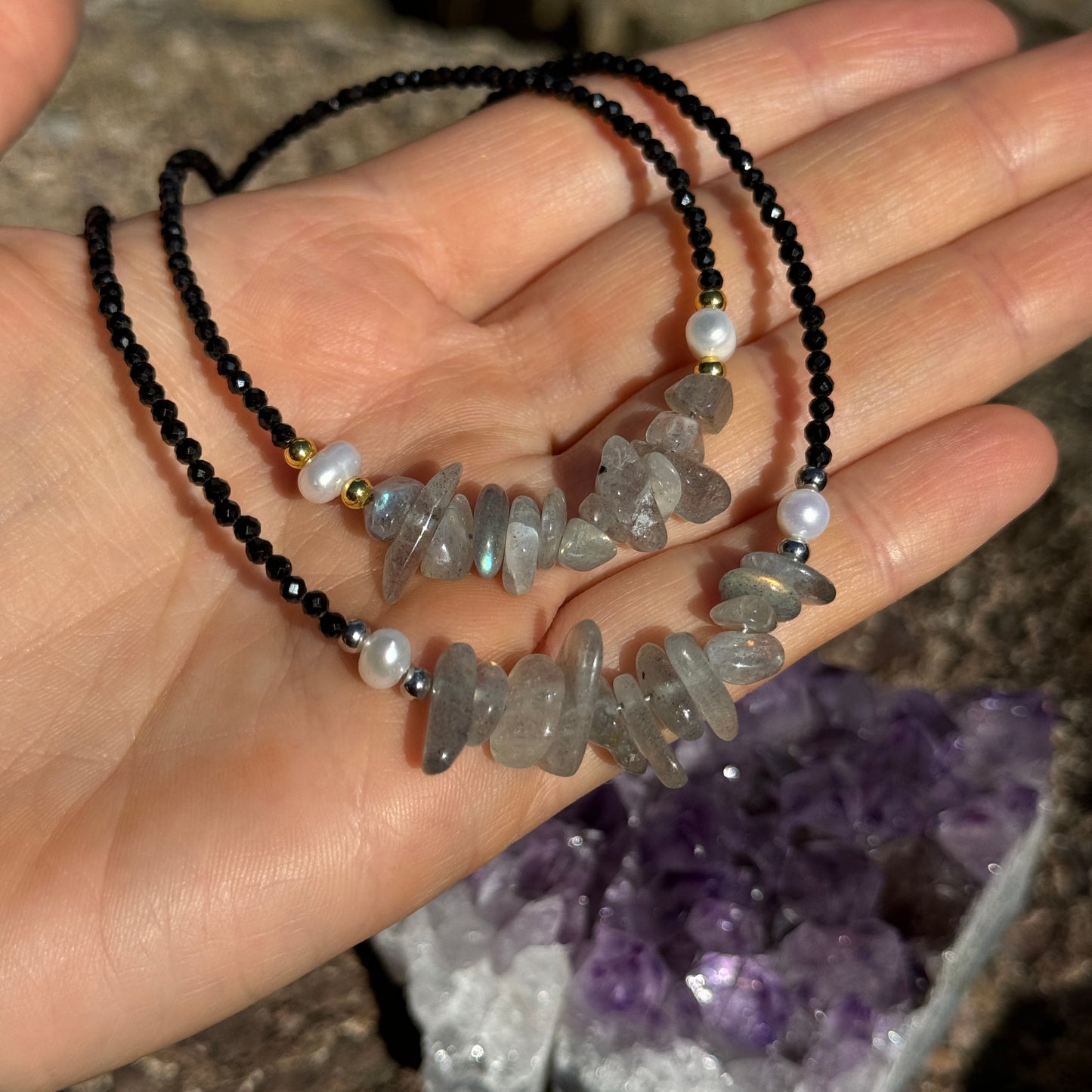Black Tourmaline and Labradorite Choker Necklace