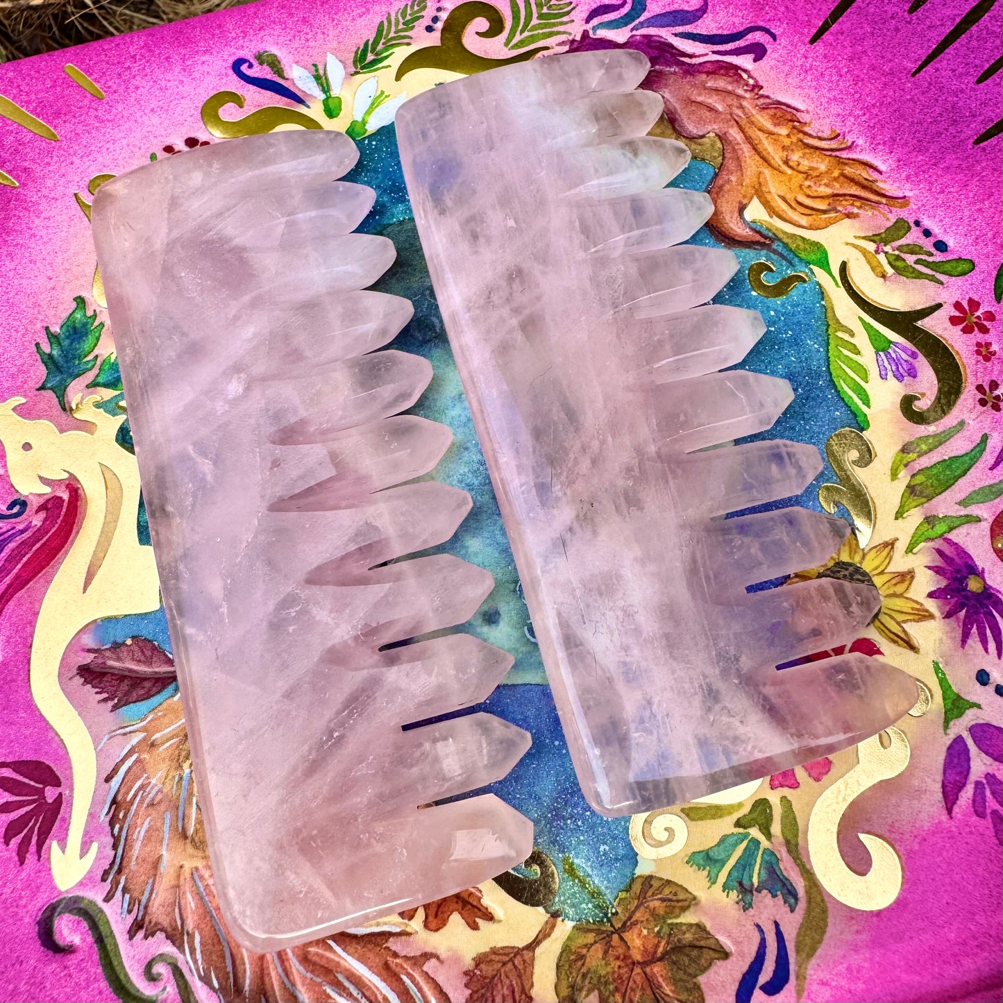 Rose Quartz Gua Sha Massage Comb 9.5cm