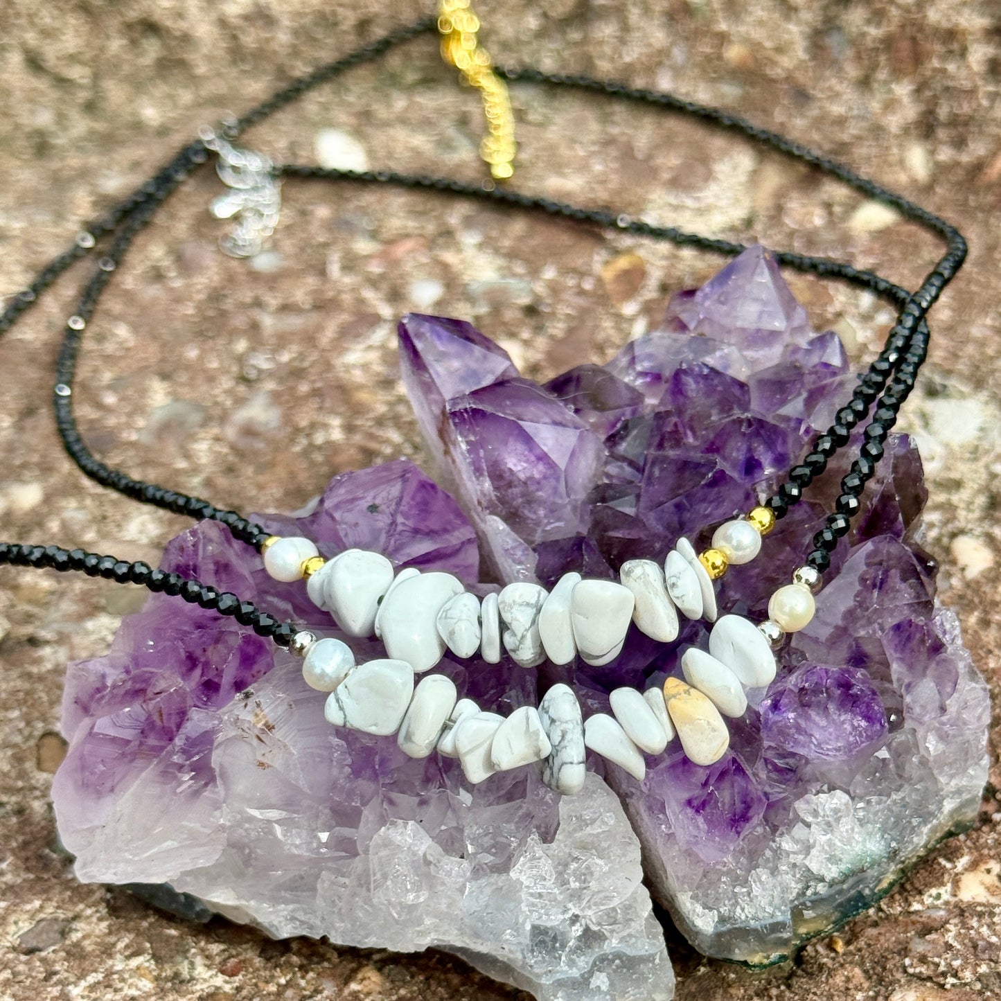 Black Tourmaline and Howlite Choker Necklace