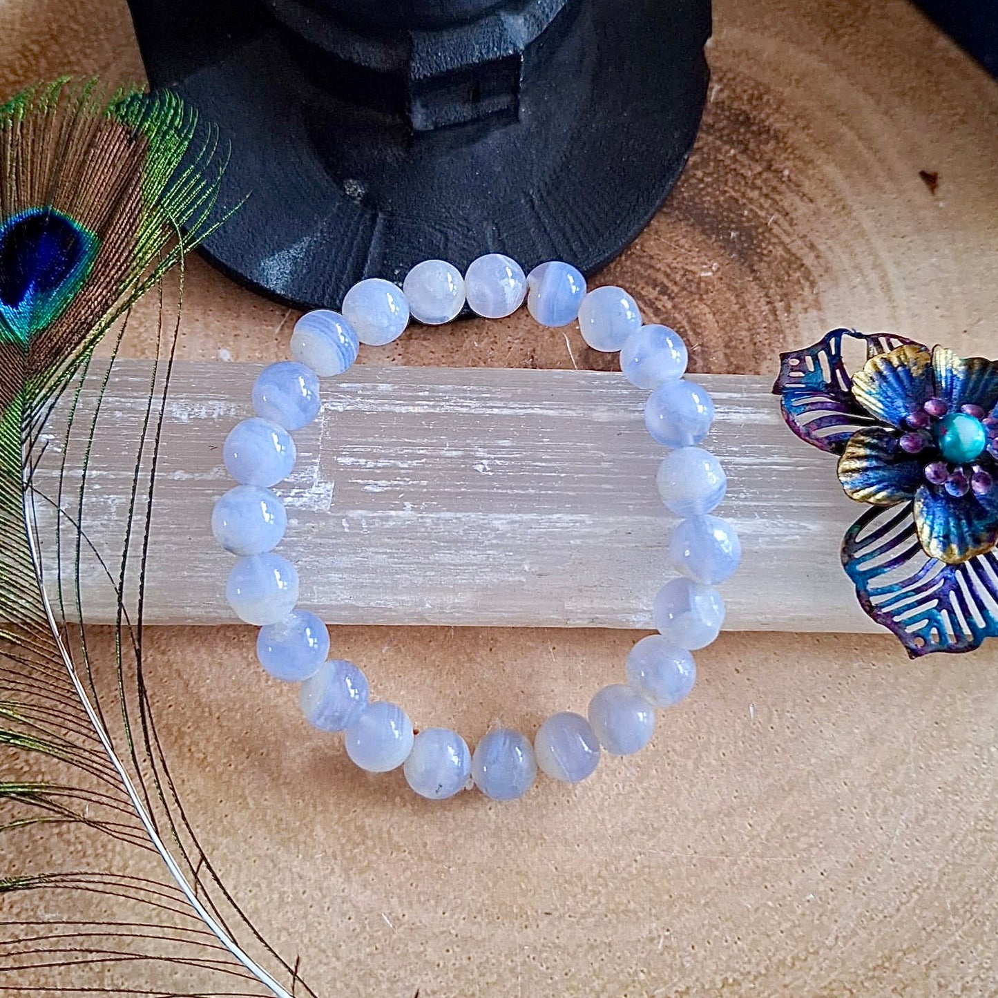 Blue Lace Agate Beaded Bracelet