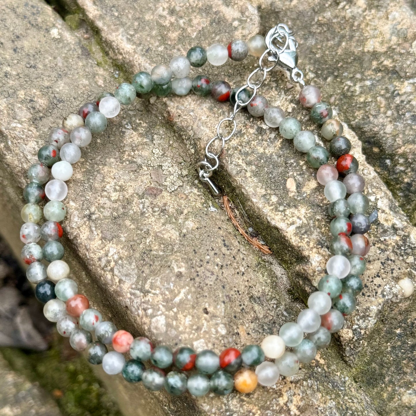 Bloodstone 4mm round Bead Choker Necklace