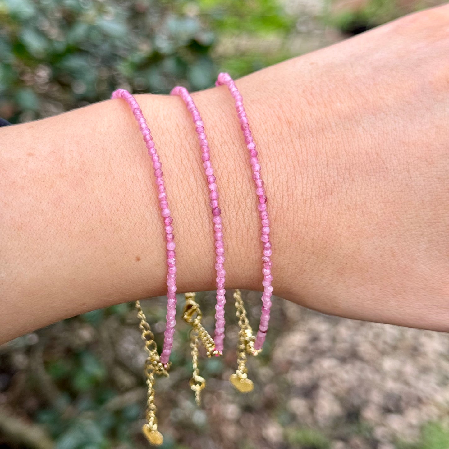 Pink Tourmaline Minimalist Beaded Bracelet