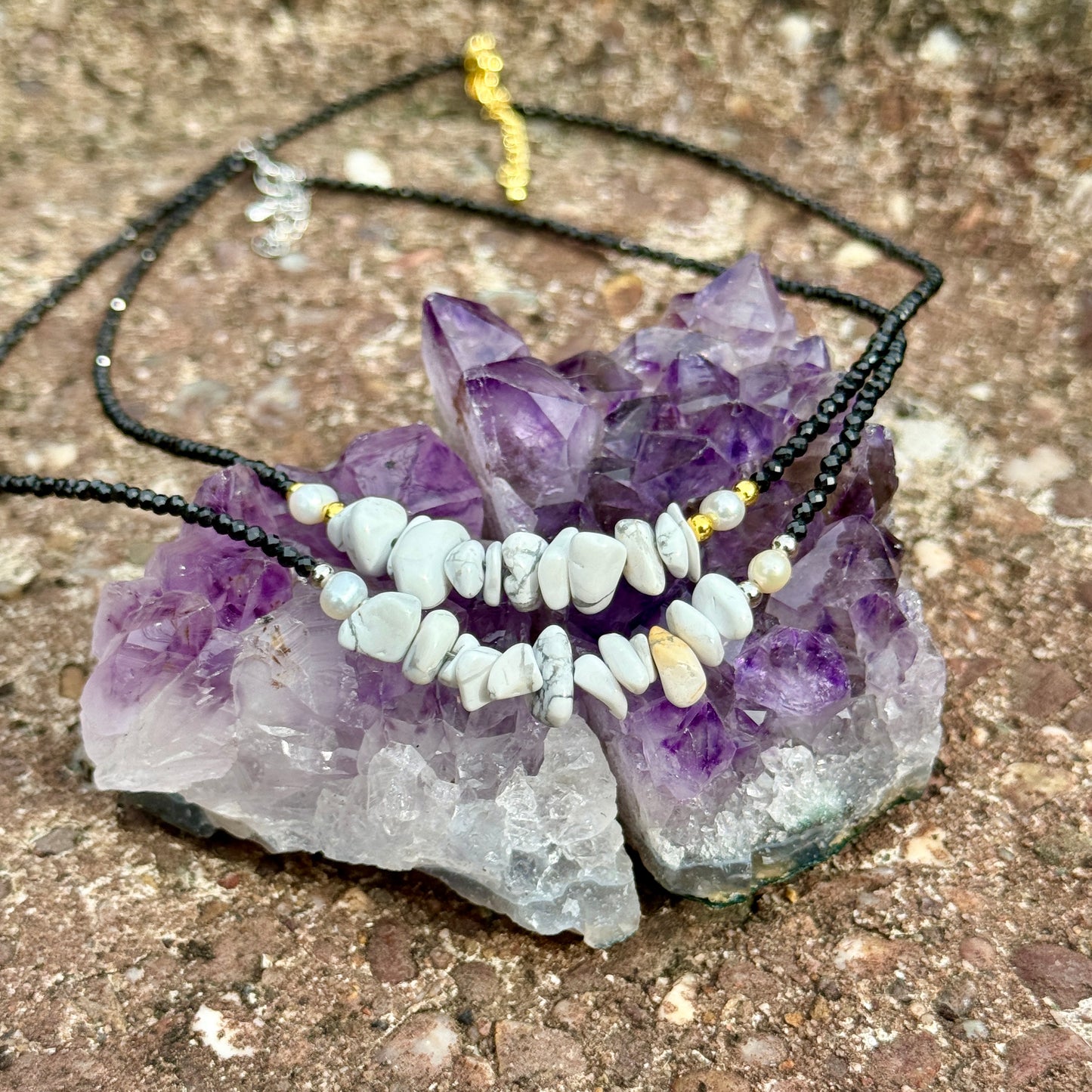 Black Tourmaline and Howlite Choker Necklace