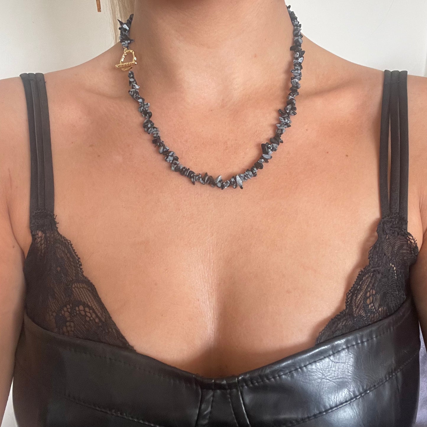 Snowflake Obsidian Chip Necklace