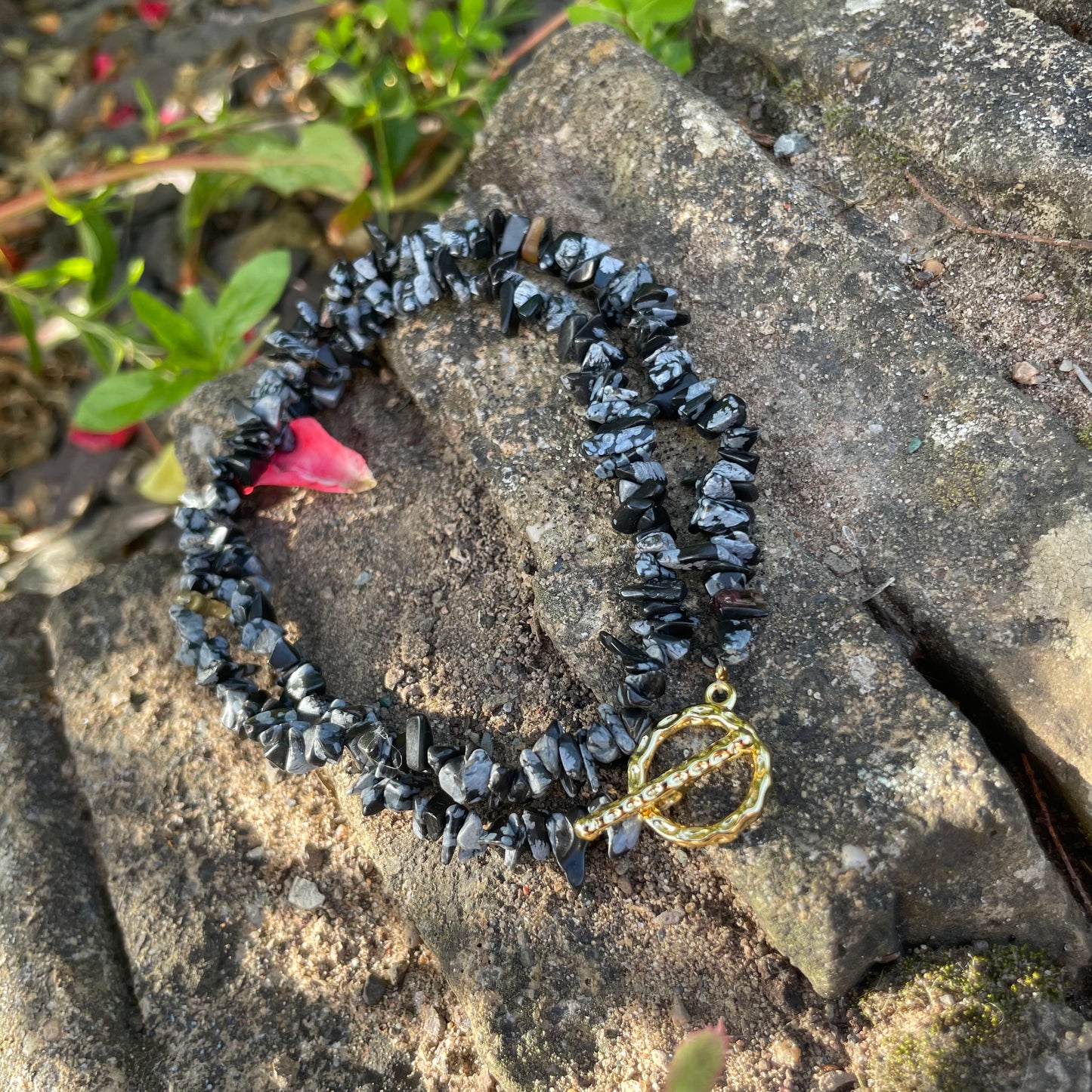 Snowflake Obsidian Chip Necklace
