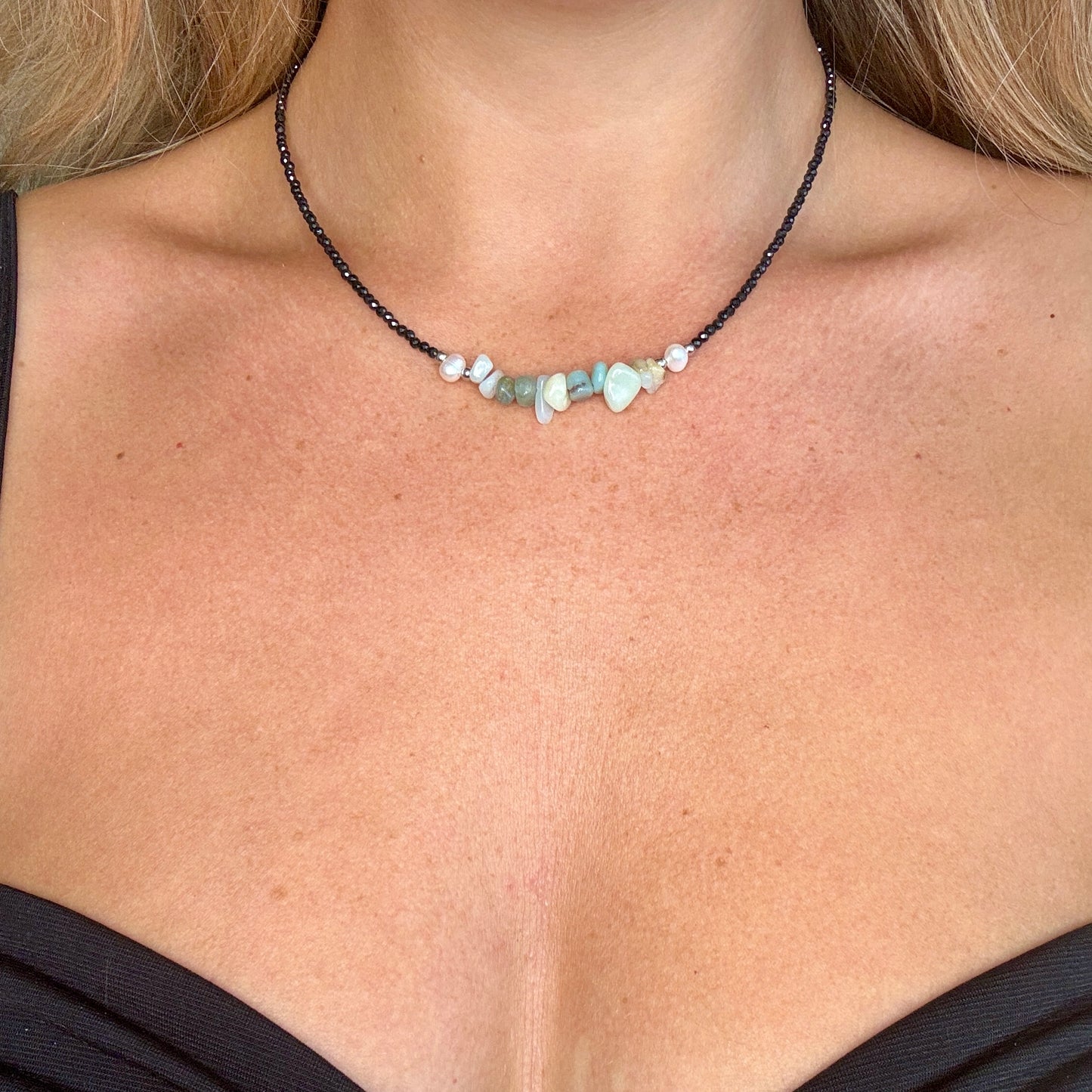 Black Tourmaline and Amazonite Choker Necklace