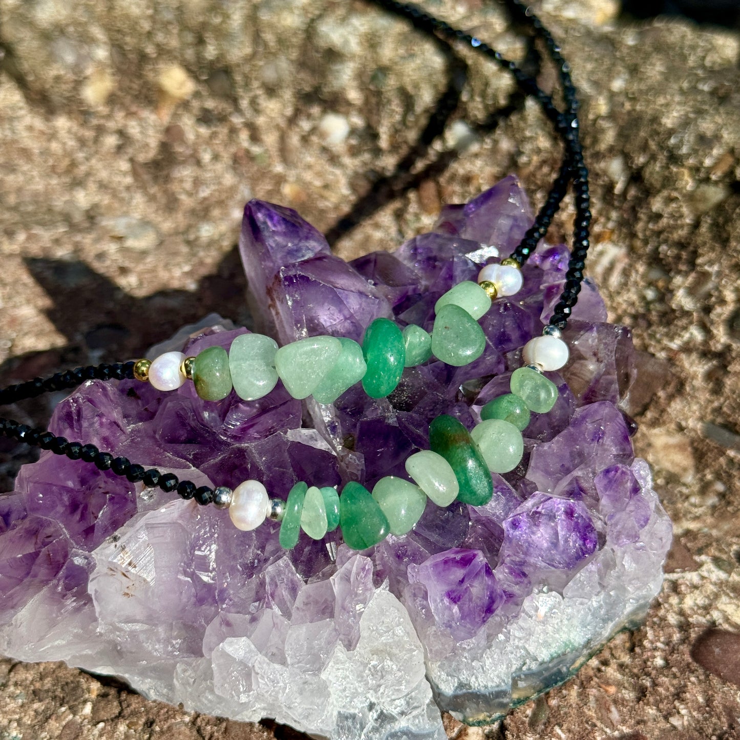 Black Tourmaline and Green Aventurine Choker Necklace