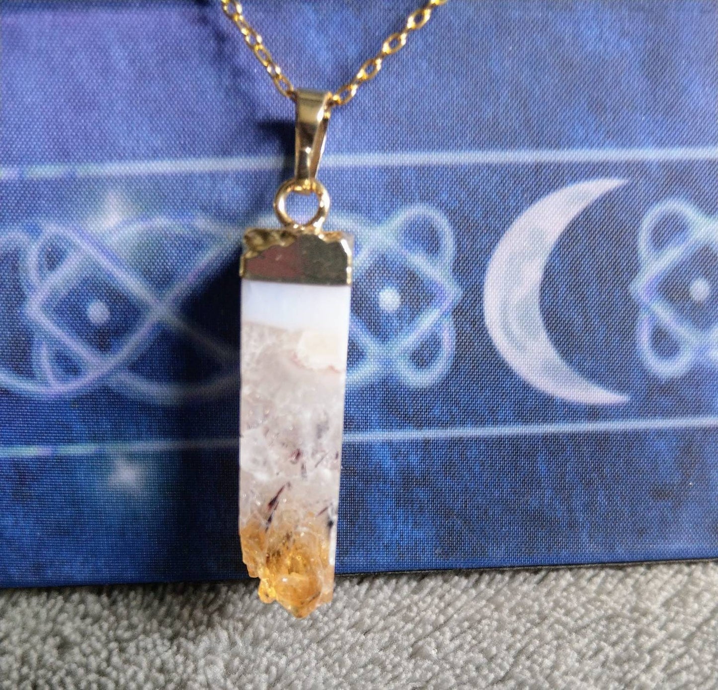 Citrine Necklace pendant natural stone crystal healing luck money abundance