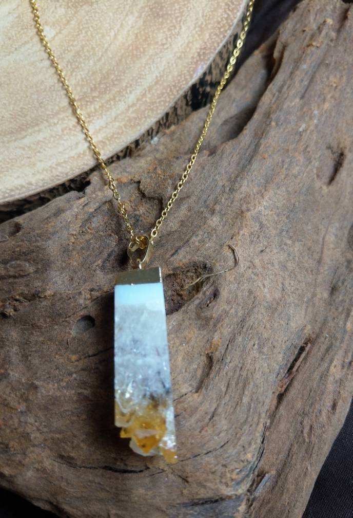 Citrine Necklace pendant natural stone crystal healing luck money abundance