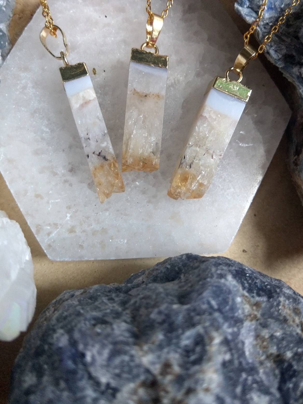 Citrine Necklace pendant natural stone crystal healing luck money abundance