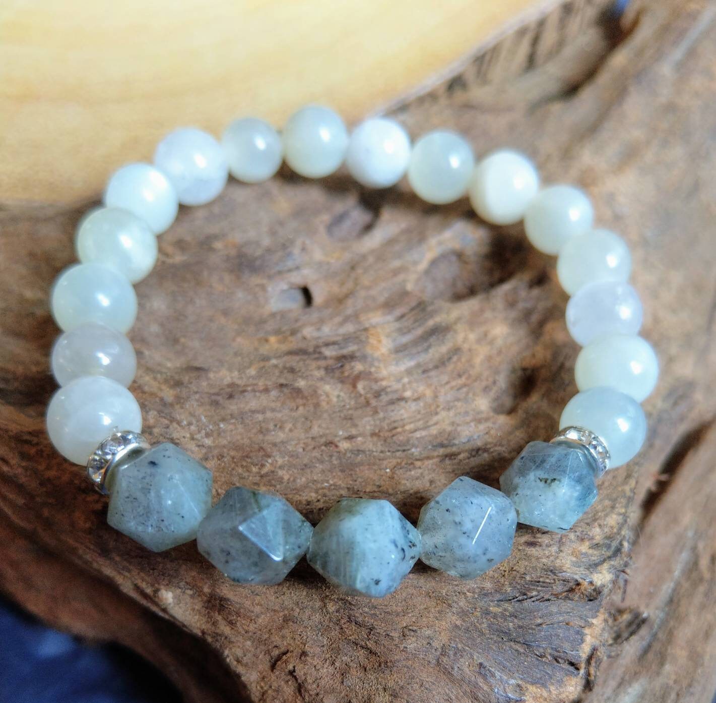 Moonstone and labradorite bracelet crystal healing natural stone gift for her jewellery for women