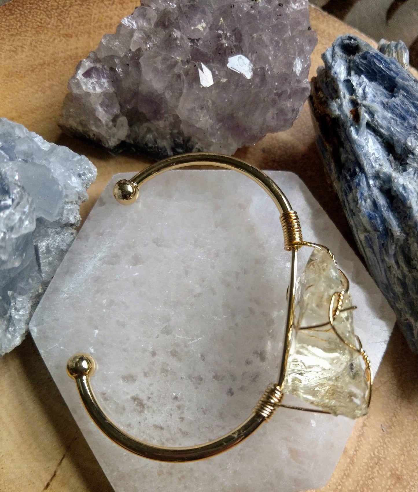 Citrine cuff bracelet wire wrapped raw stone gift for her jewellery for women witchy bangle solar plexus jewelry