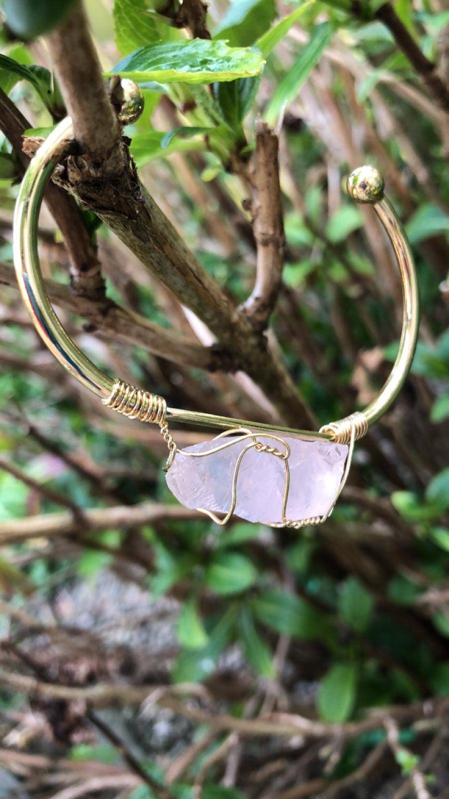 Rose Quartz cuff bracelet bangle raw stone heart chakra jewellery gift for her witchy jewelry for women