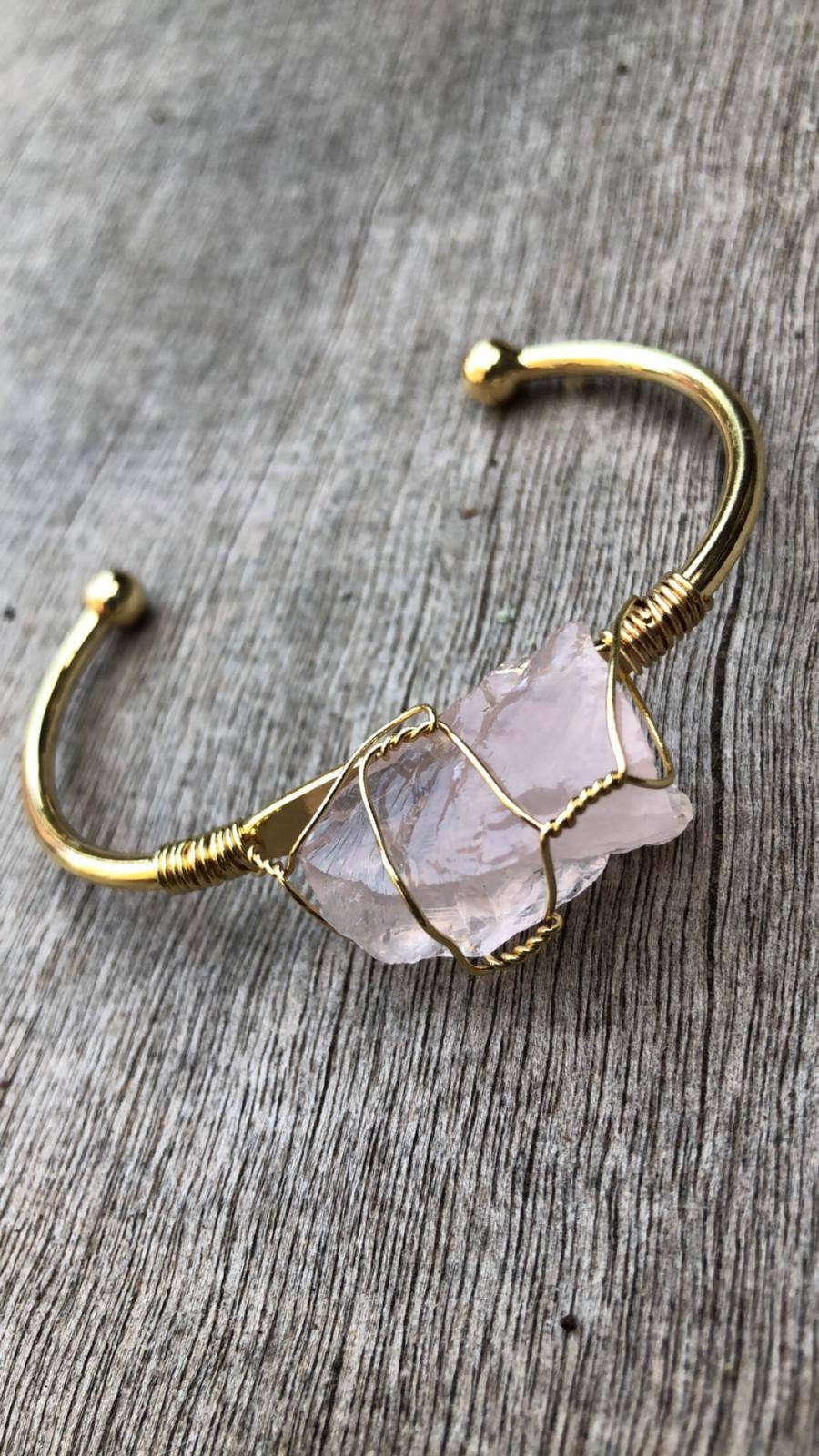 Rose Quartz cuff bracelet bangle raw stone heart chakra jewellery gift for her witchy jewelry for women