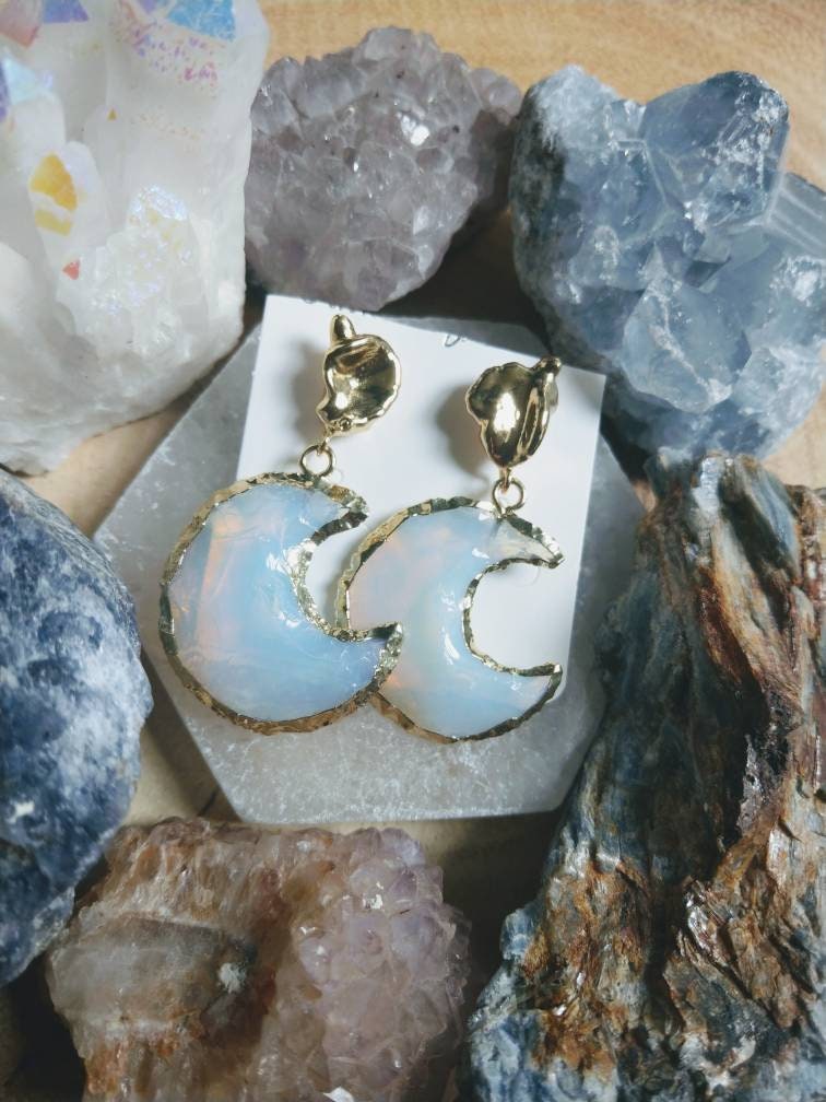Opalite earrings celestial dangle moon or star crystal healing witchy jewellery