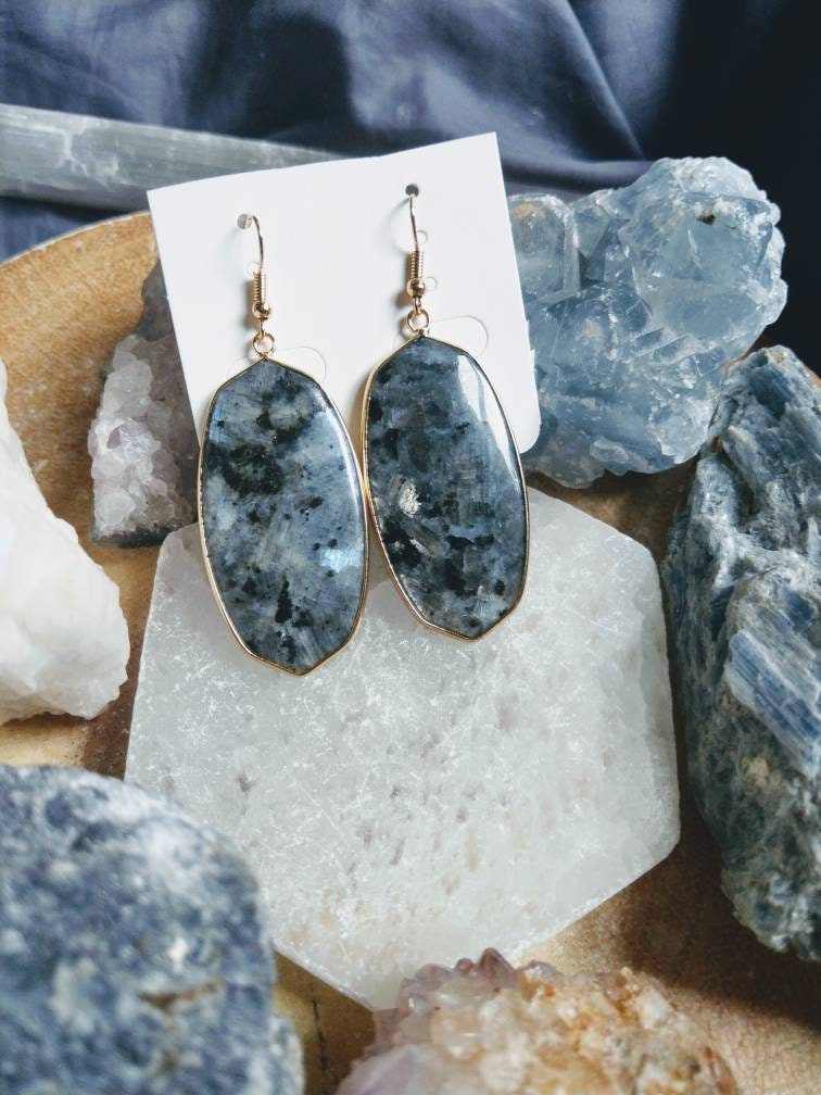 Black moonstone Larvikite earrings dangle crystal healing natural Stone witchy jewelry