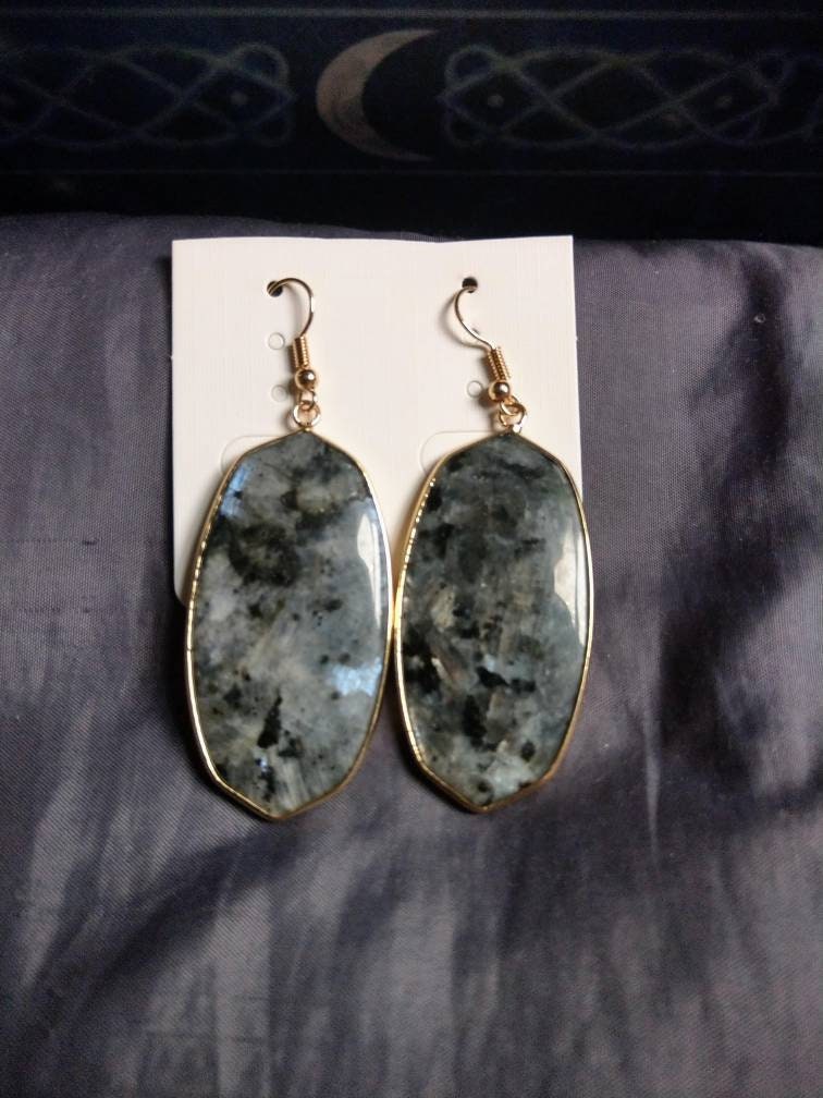 Black moonstone Larvikite earrings dangle crystal healing natural Stone witchy jewelry