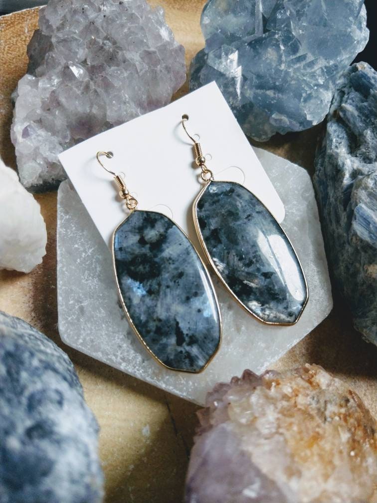Black moonstone Larvikite earrings dangle crystal healing natural Stone witchy jewelry