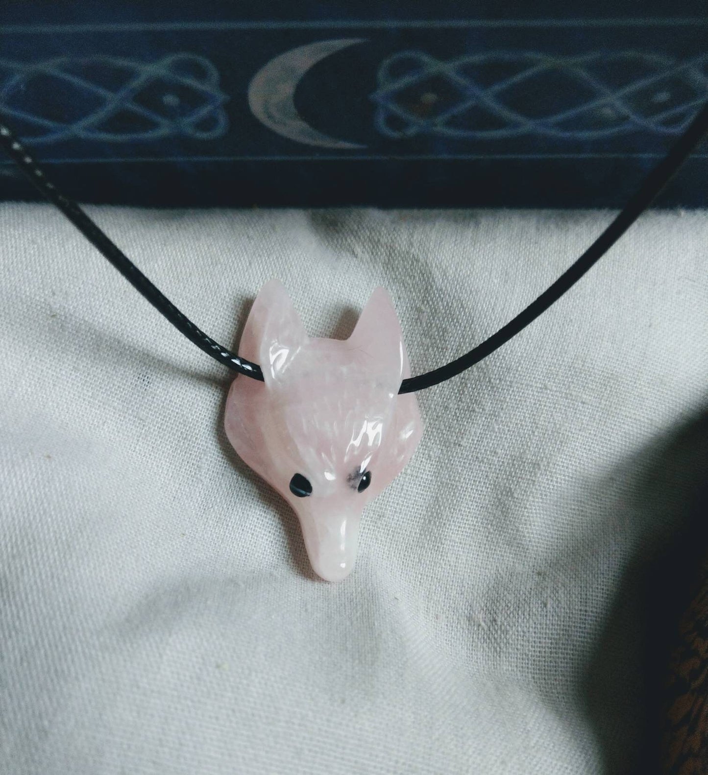 Rose Quartz necklace choker wolf head carved natural stone crystal Heart Chakra witchy jewelry