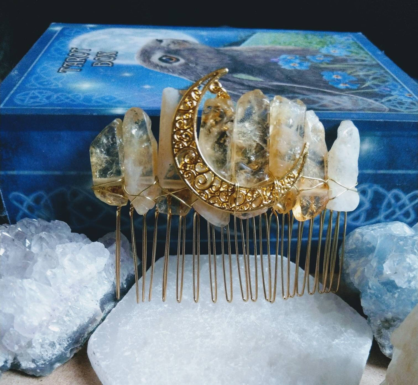 Citrine points hair slide witchy hair clip hair jewellery women's hair accessories moon celestial grip