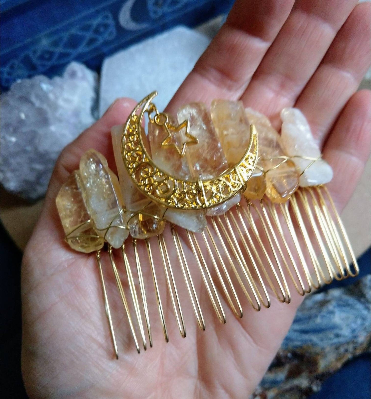 Citrine points hair slide witchy hair clip hair jewellery women's hair accessories moon celestial grip