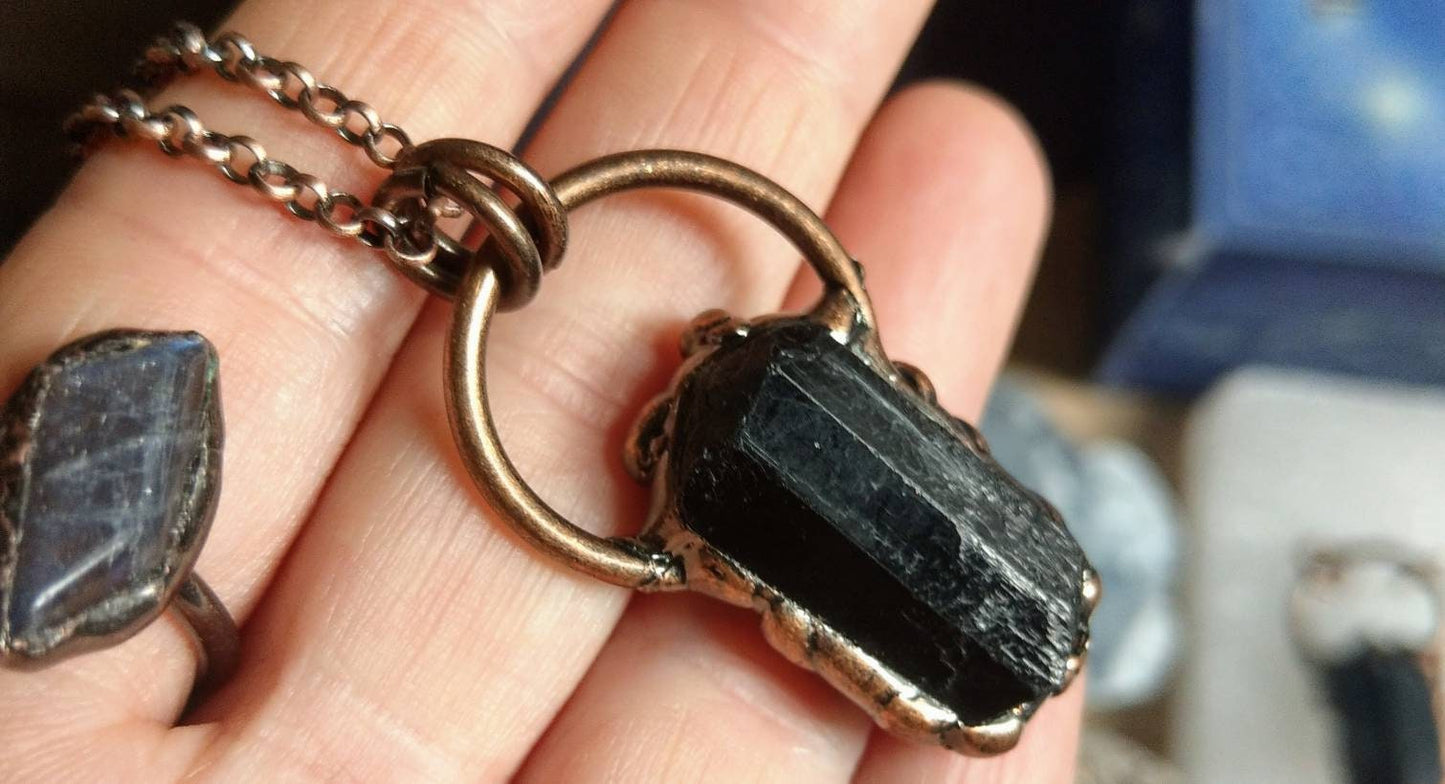 Black Tourmaline pendant necklace raw stone antique style natural stone crystal jewelry Protection, Grounding, Stability, Psychic Attack