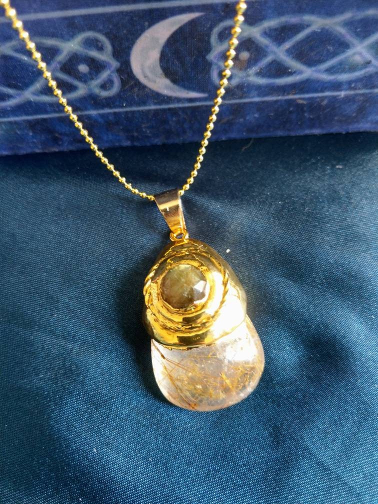 Golden Rutilated quartz and labradorite necklace gift for her jewellery for men witchy jewelry for women