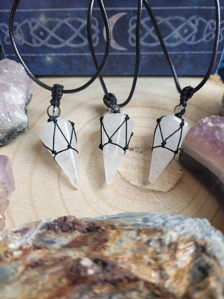 Clear Quartz necklace adjustable cone Crystal healing natural stone Necklace - Master Healer, Amplifier, Clarity, Light