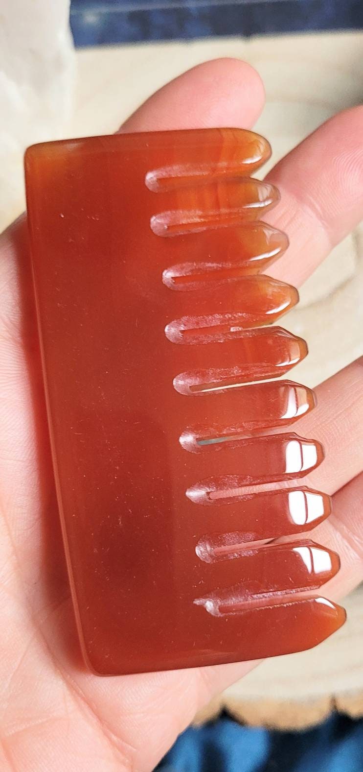 Carnelian Gua Sha Hair Comb Crown Chakra Scalp Massage Tool Natural Stone Carved Crystal