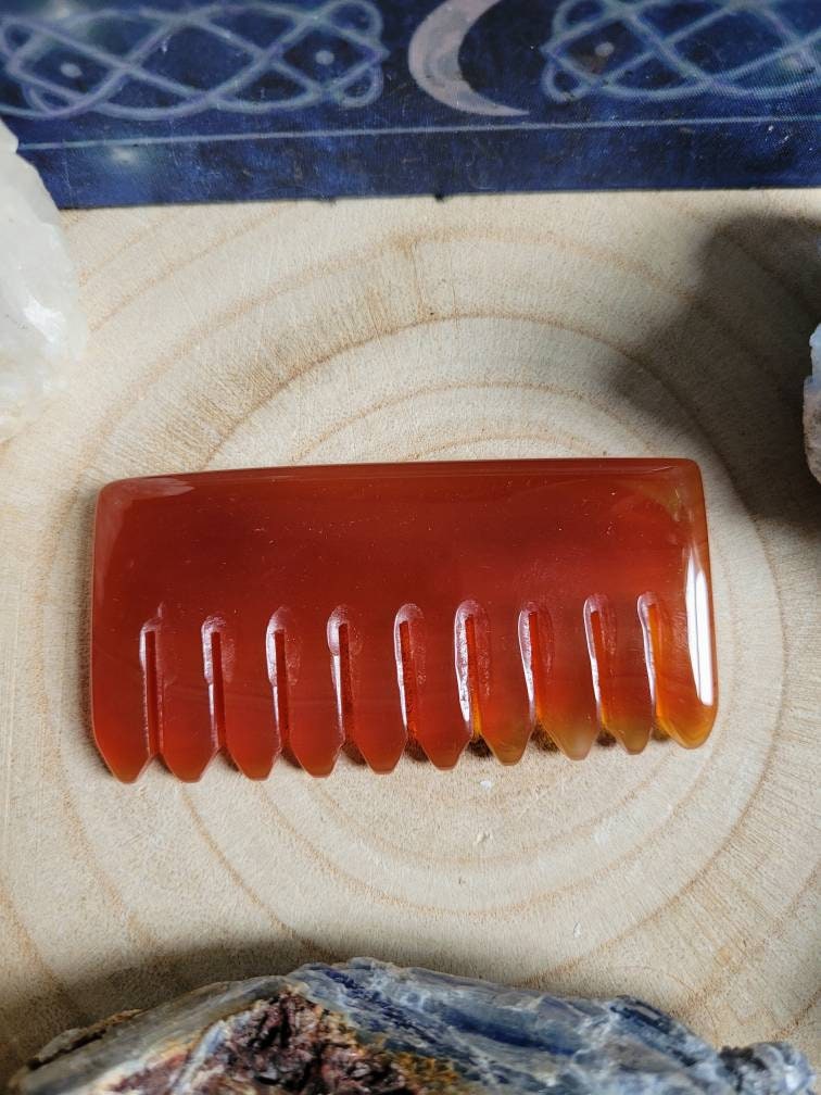 Carnelian Gua Sha Hair Comb Crown Chakra Scalp Massage Tool Natural Stone Carved Crystal