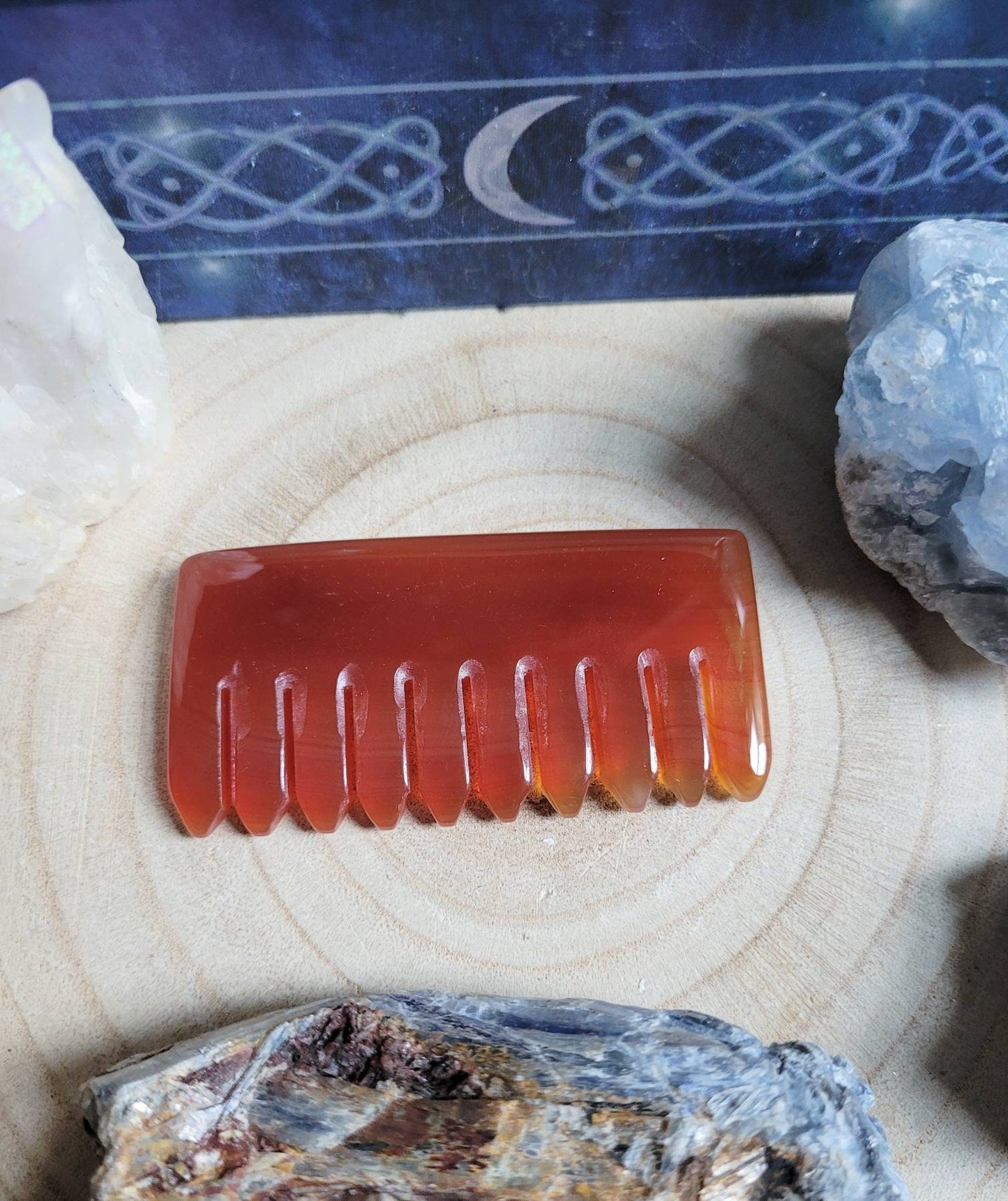 Carnelian Gua Sha Hair Comb Crown Chakra Scalp Massage Tool Natural Stone Carved Crystal