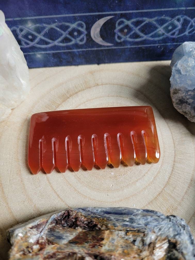 Carnelian Gua Sha Hair Comb Crown Chakra Scalp Massage Tool Natural Stone Carved Crystal