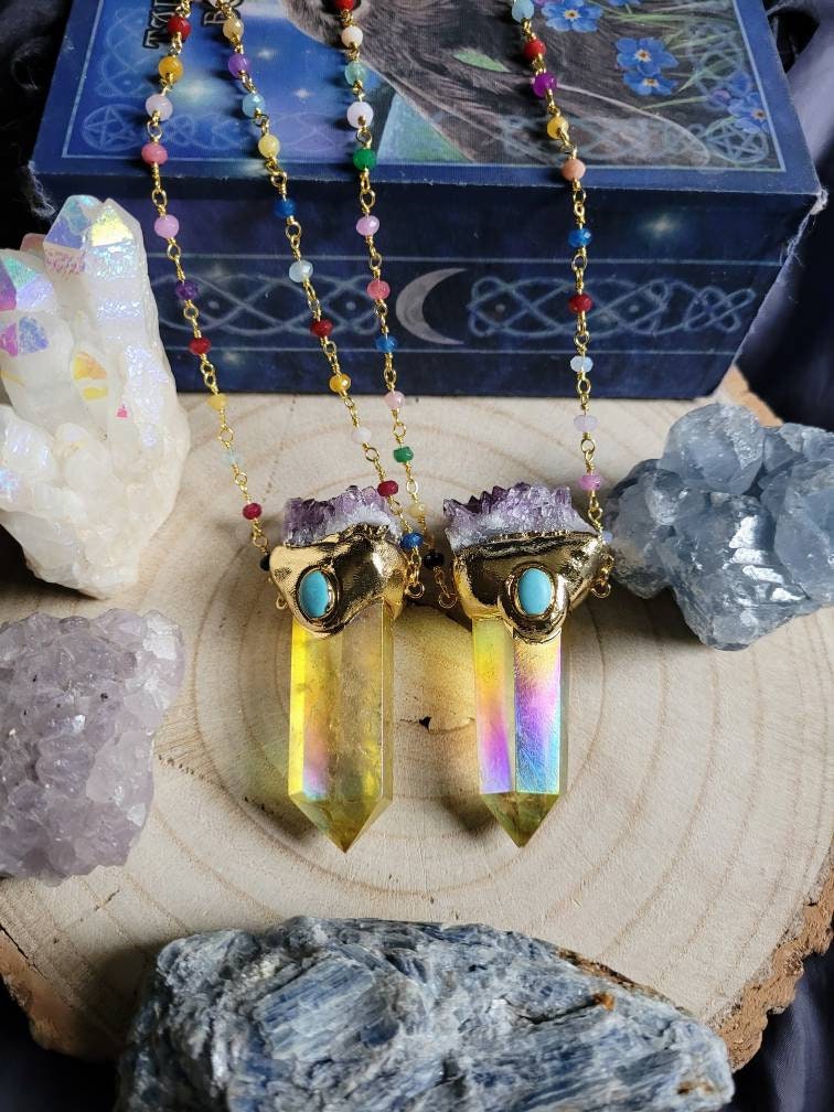Aura Citrine Point Necklace pendant witchy natural stone jewellery crystal healing necklace for women gemstone jewelry
