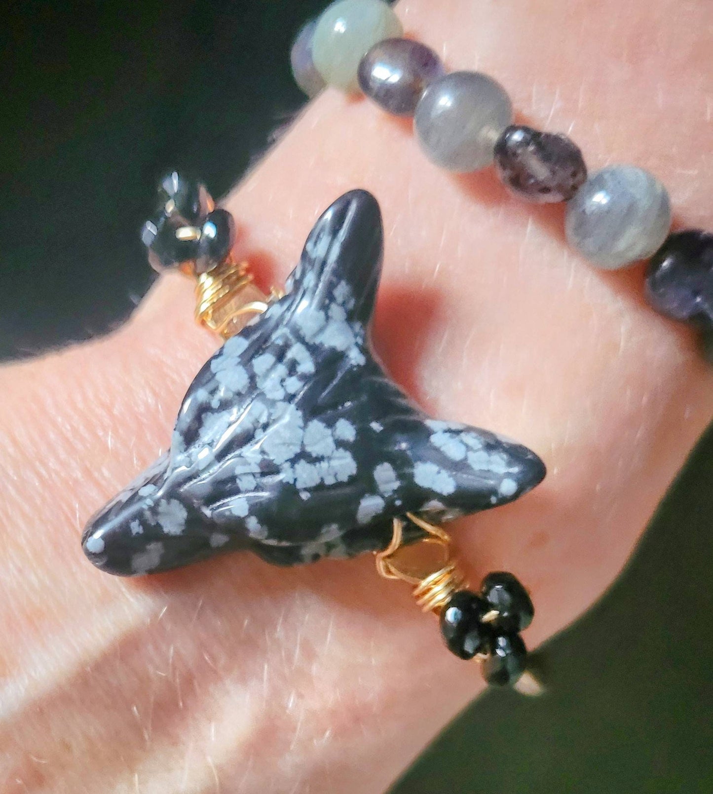 snowflake obsidian wolf cuff bracelet bangle witchy jewellery for women gift for her
