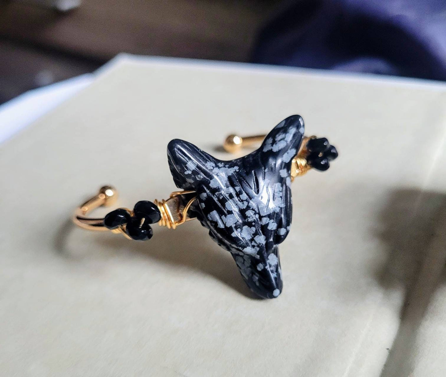 snowflake obsidian wolf cuff bracelet bangle witchy jewellery for women gift for her