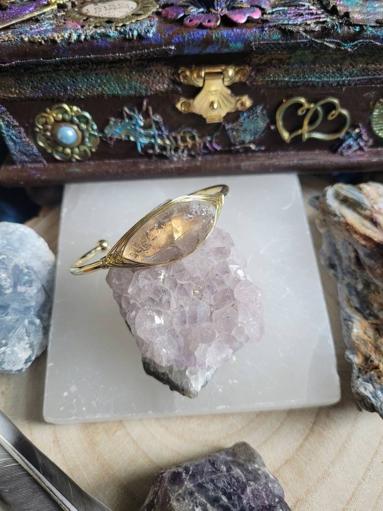 Smoky Quartz bracelet cuff bangle raw stone crystal healing gold natural stone jewellery root chakra