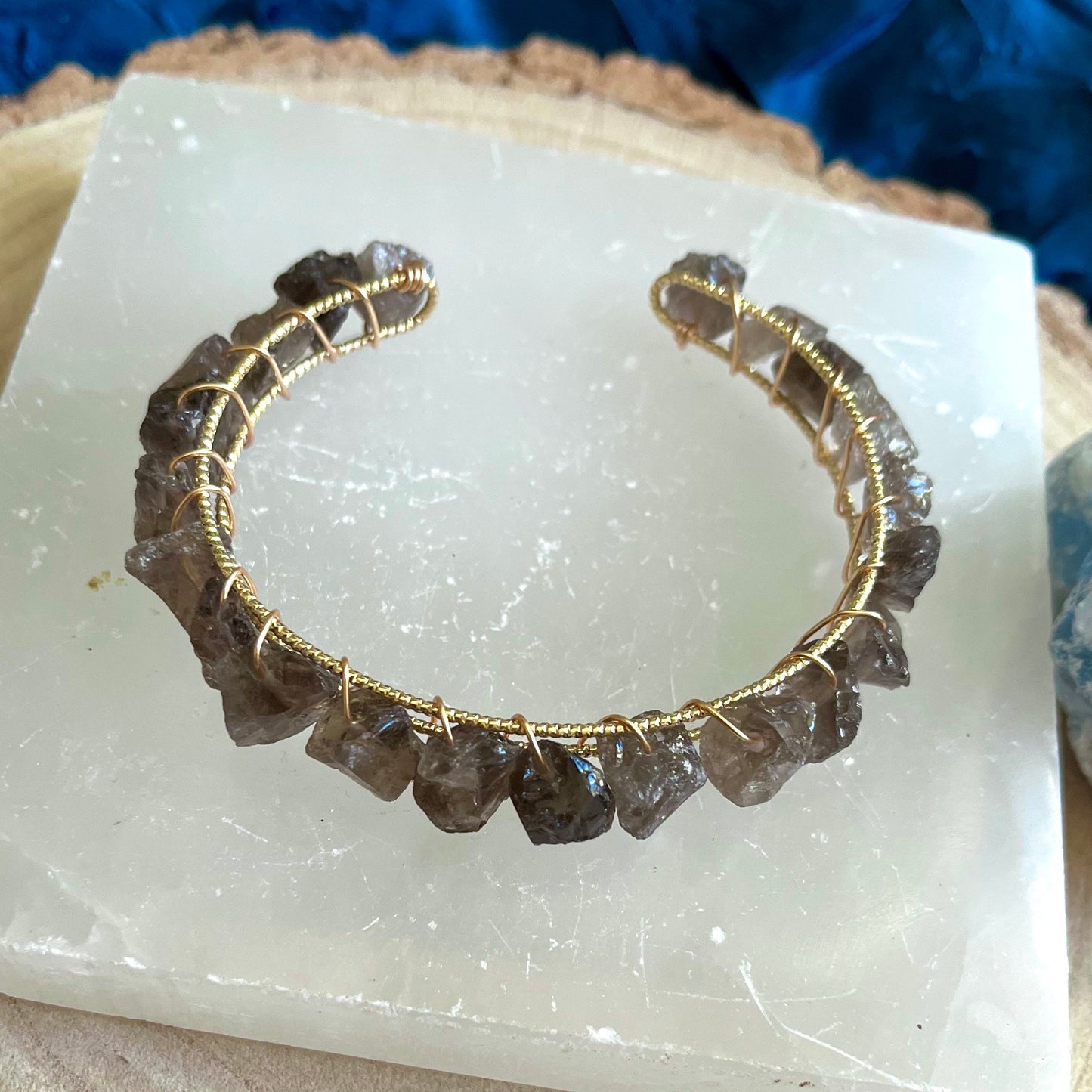 Smoky Quartz bracelet cuff bangle adjustable raw stone natural stone crystal healing handmade jewellery gift for her witchy jewelry
