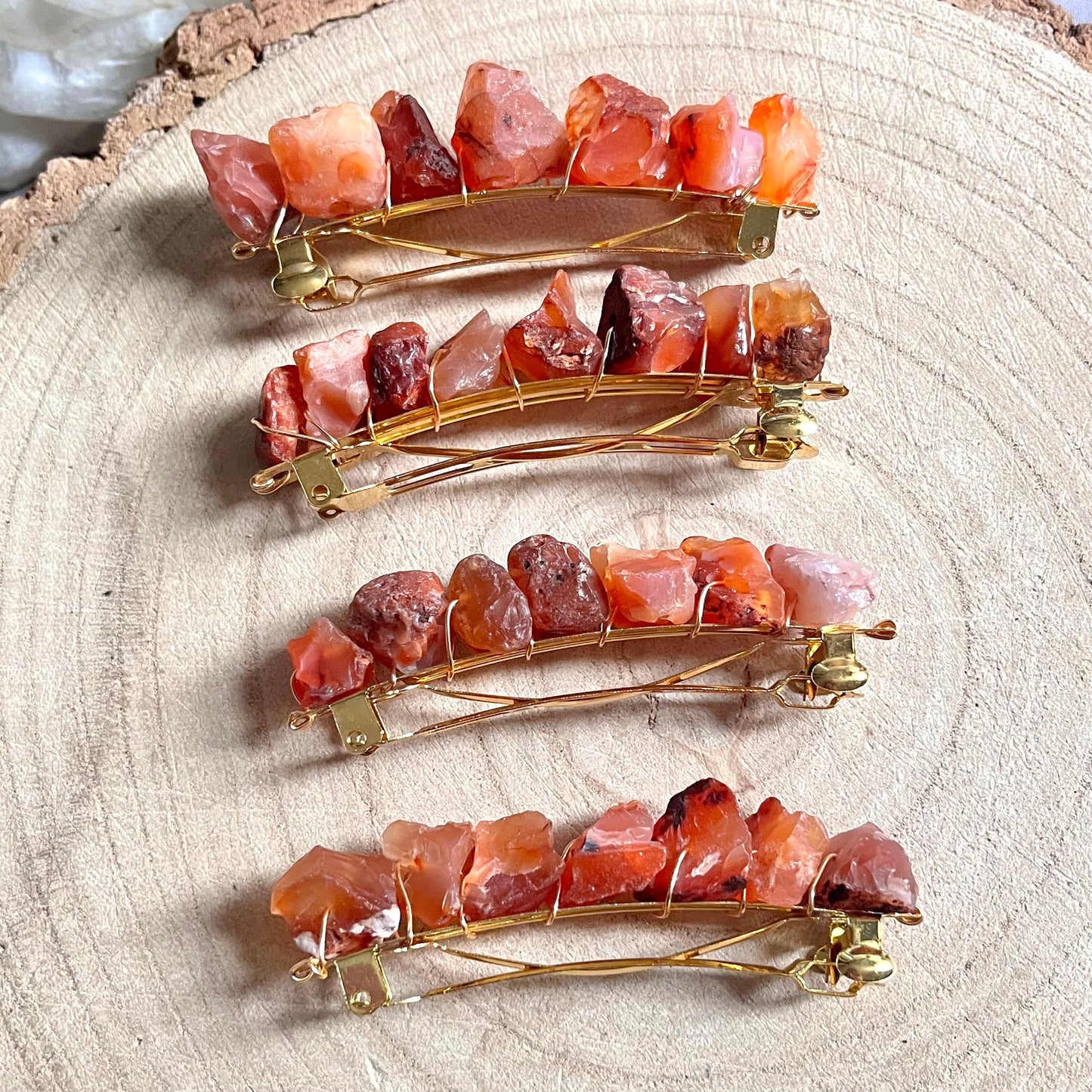 Carnelian hair slide barette crystal healing natural stone grip bridal hair accessory