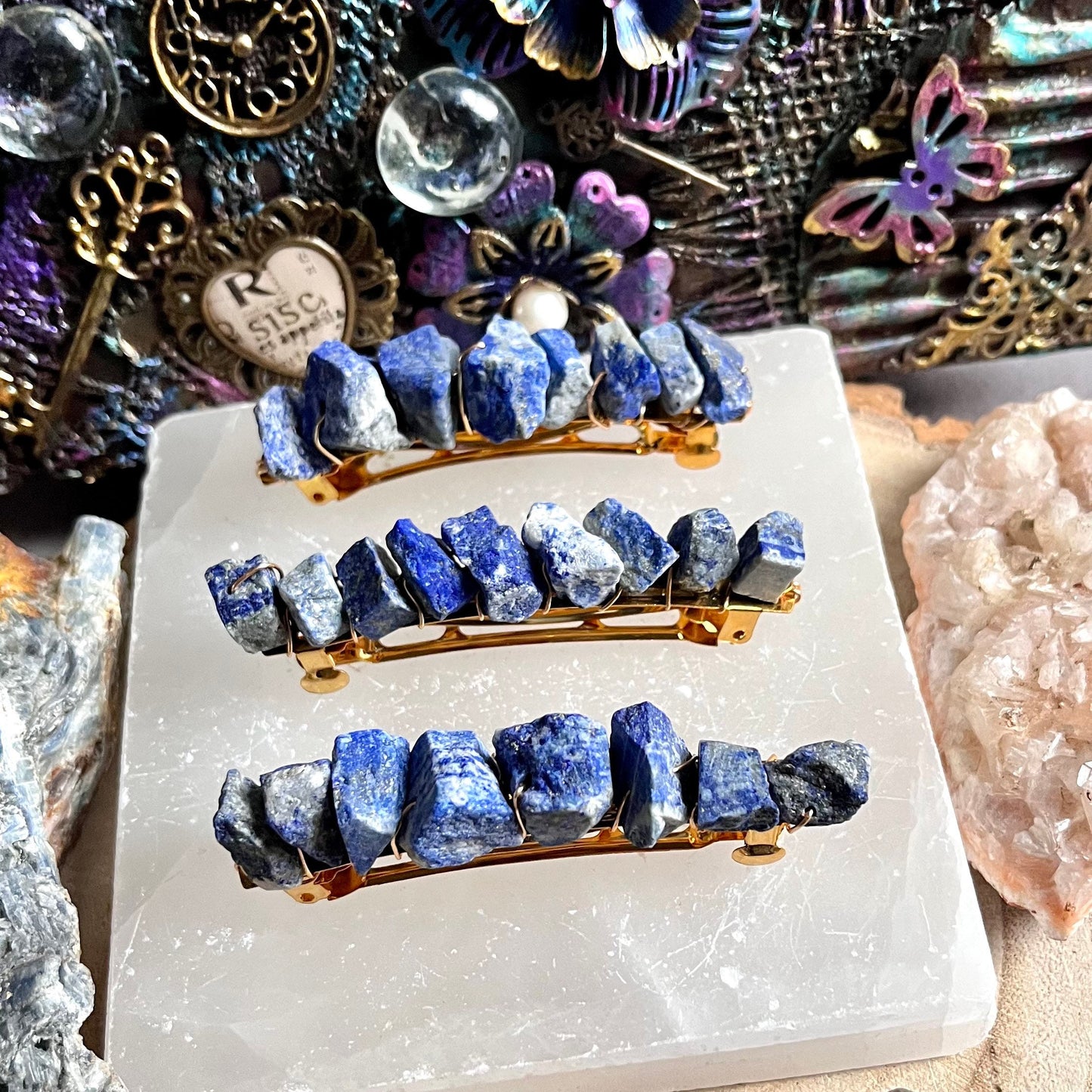 Lapis lazuli hair slide crystal Healing natural raw stone luck communication
