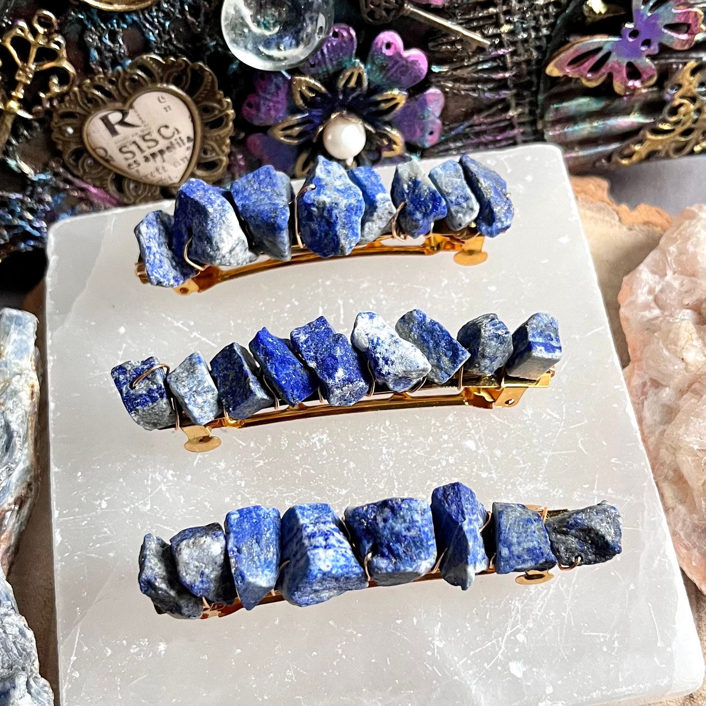 Lapis lazuli hair slide crystal Healing natural raw stone luck communication