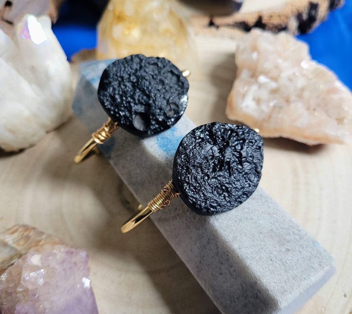 Tektite cuff bracelet raw natural stone crystal healing bangle for women meteorite jewellery witchy gift for her