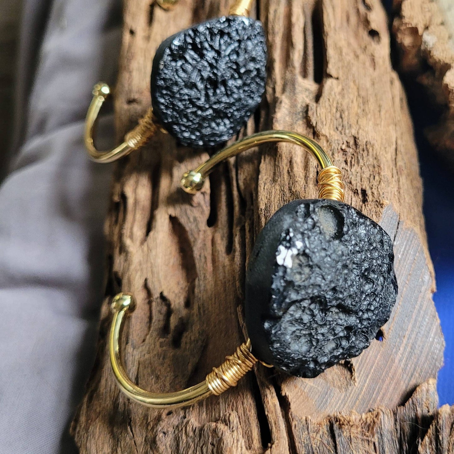 Tektite cuff bracelet raw natural stone crystal healing bangle for women meteorite jewellery witchy gift for her