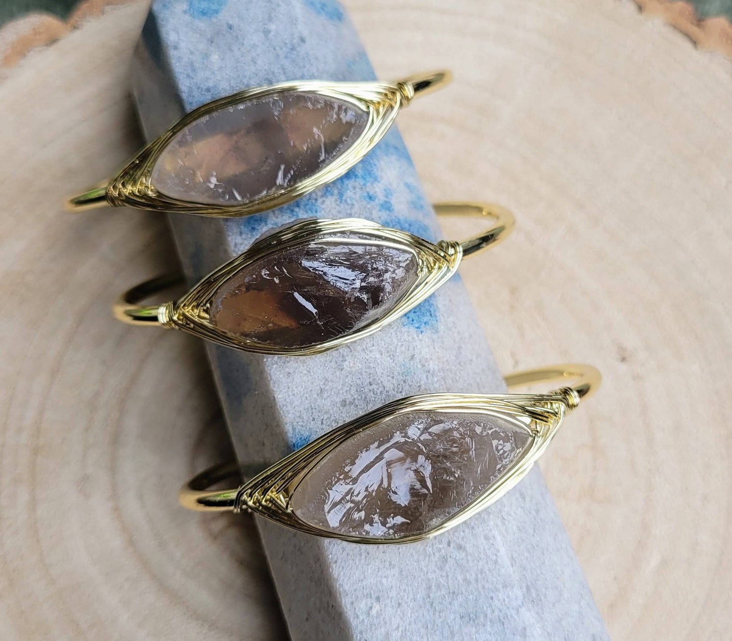 Smoky Quartz bracelet cuff bangle raw stone crystal healing gold natural stone jewellery root chakra