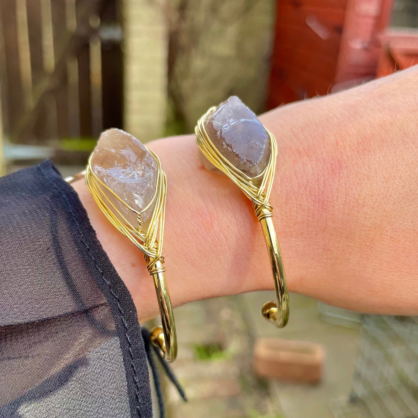 Smoky Quartz bracelet cuff bangle raw stone crystal healing gold natural stone jewellery root chakra