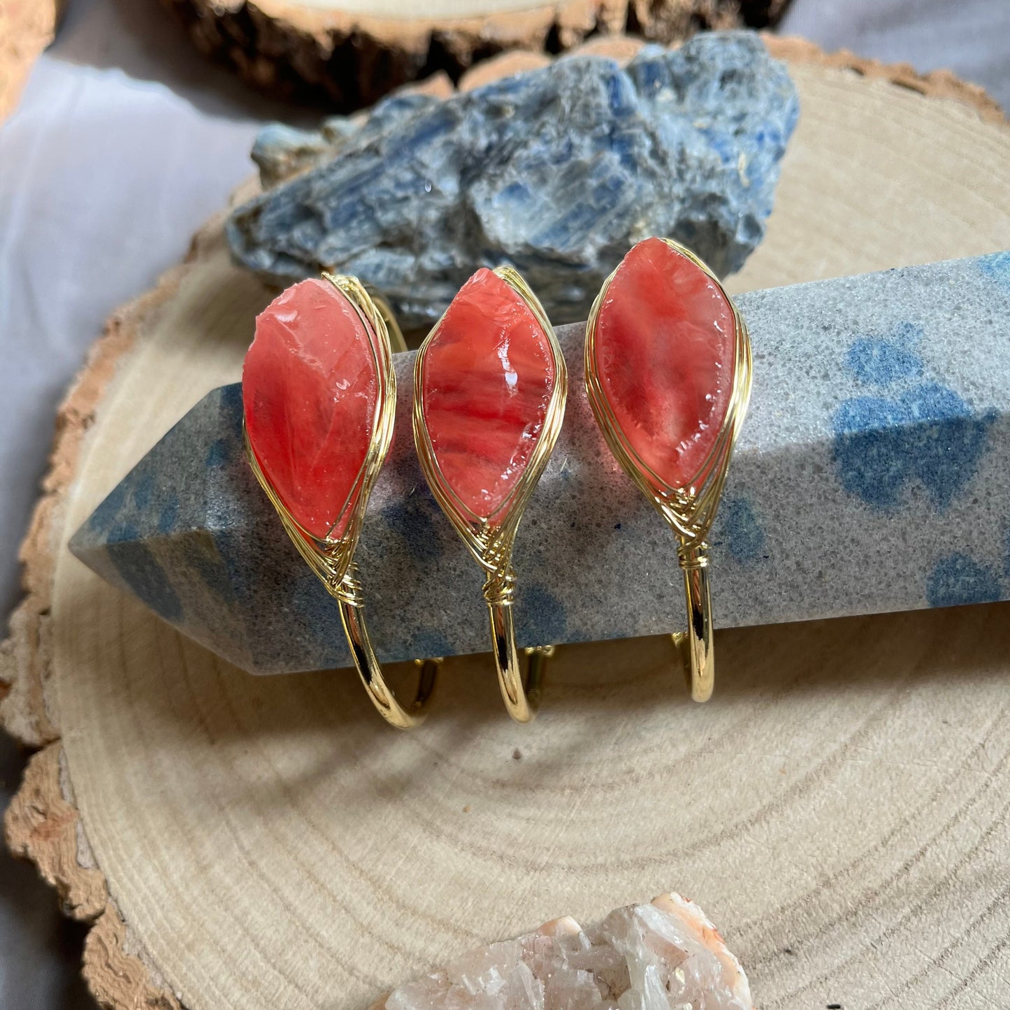 Cherry Quartz Bracelet bangle cuff raw stone crystal Healing Jewelry for women gift for her