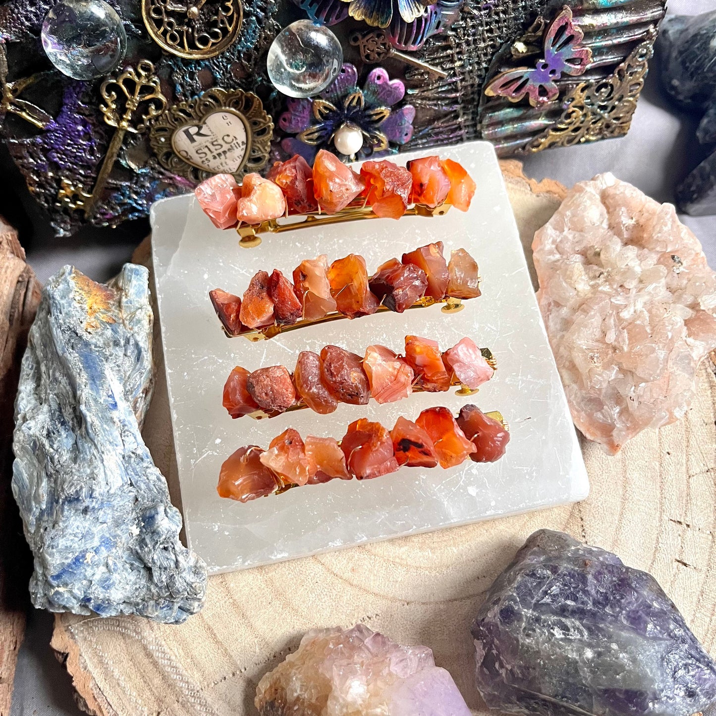 Carnelian hair slide barette crystal healing natural stone grip bridal hair accessory