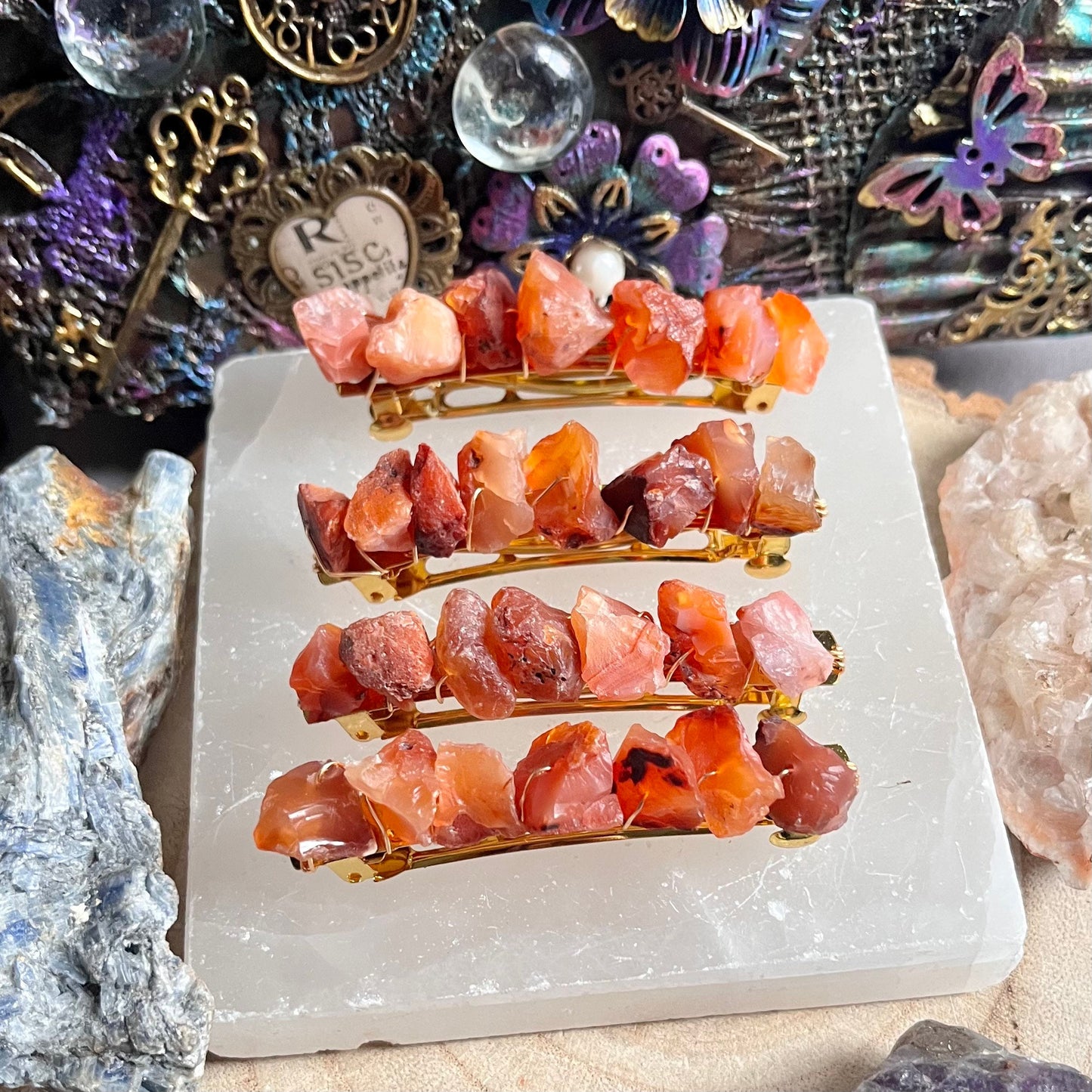 Carnelian hair slide barette crystal healing natural stone grip bridal hair accessory